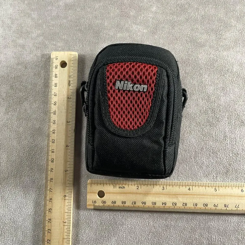 Vintage Y2K Digi Cam Nikon Compact Digital Camera Case Black Red Nylon Pouch